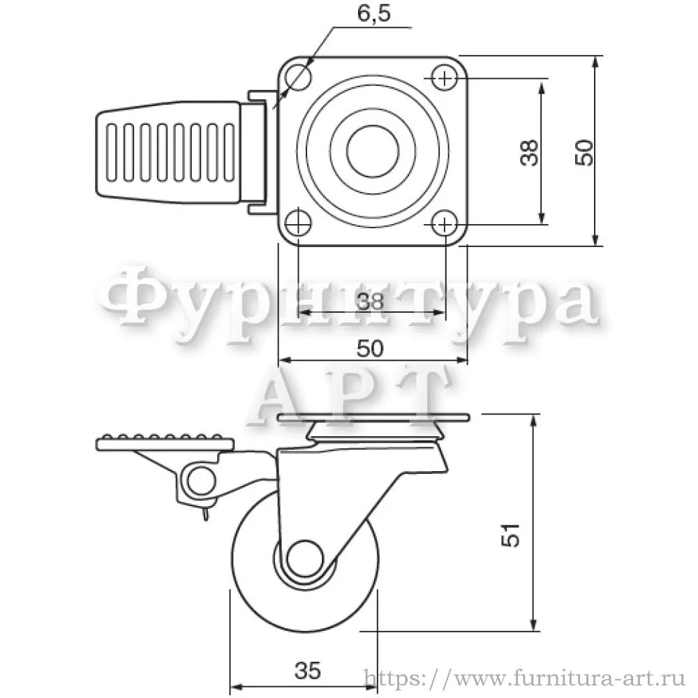 Колесо с тормозом 38 мм, материал металл, цвет хром глянец/транспарент, арт. MC.035.01A.CH-T стоимость 450 руб.