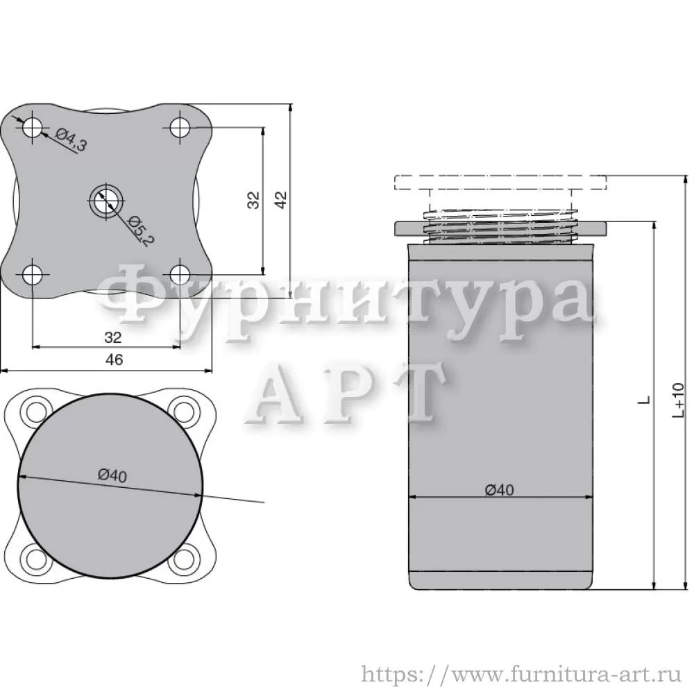 Ножка для мебели декоративная, H.60, d=40*60 мм, материал алюминий, цвет алюминий анодированный, арт. NA27/651/6 стоимость 150 руб.