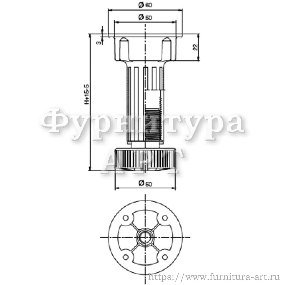 Ножка для мебели неразборная под цоколь H.100, d=50*60*100 мм, материал пластик, цвет чёрный, арт. 10\02.1105 стоимость 95 руб.