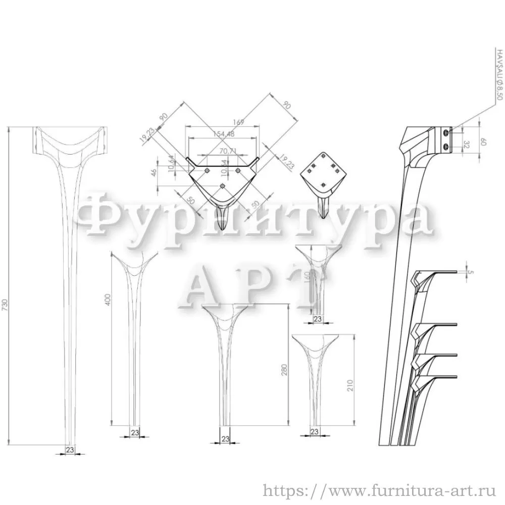 Ножка для мебели Panama Ayak, H.730, материал алюминий, цвет чёрный матовый, арт. 3020 730 MATT BLACK стоимость 7&nbsp;725 руб.