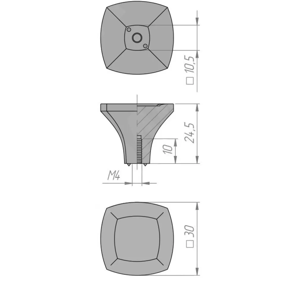 Ручка-кнопка, 30*30*24.5 мм, материал цамак, цвет латунь, арт. WPO.845.000.006C стоимость 375 руб.