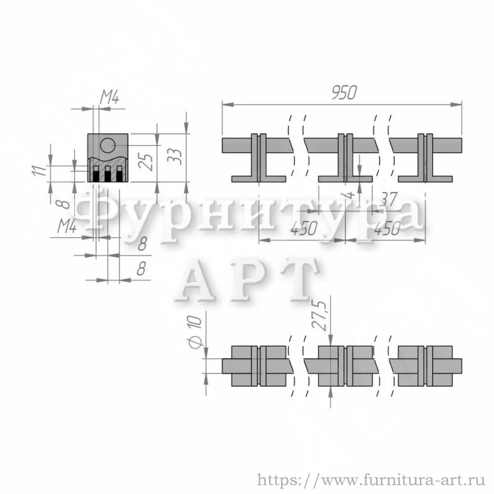 Ручка-рейлинг 900 мм , цвет чёрный матовый, арт. WMN.906.900.N4N4 стоимость 4&nbsp;630 руб.