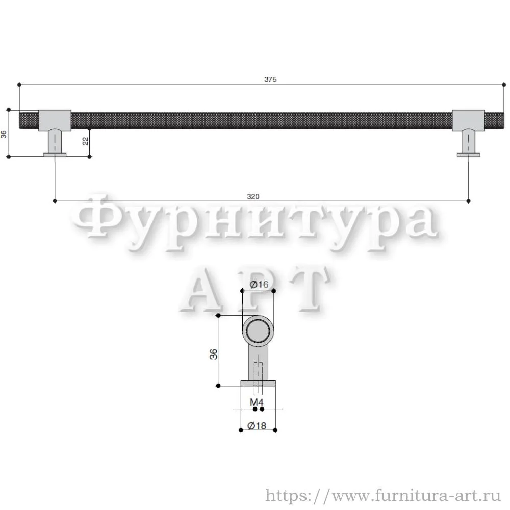 Ручка-рейлинг L=375 мм , цвет чёрный матовый, арт. M3303B.320.MB стоимость 710 руб.