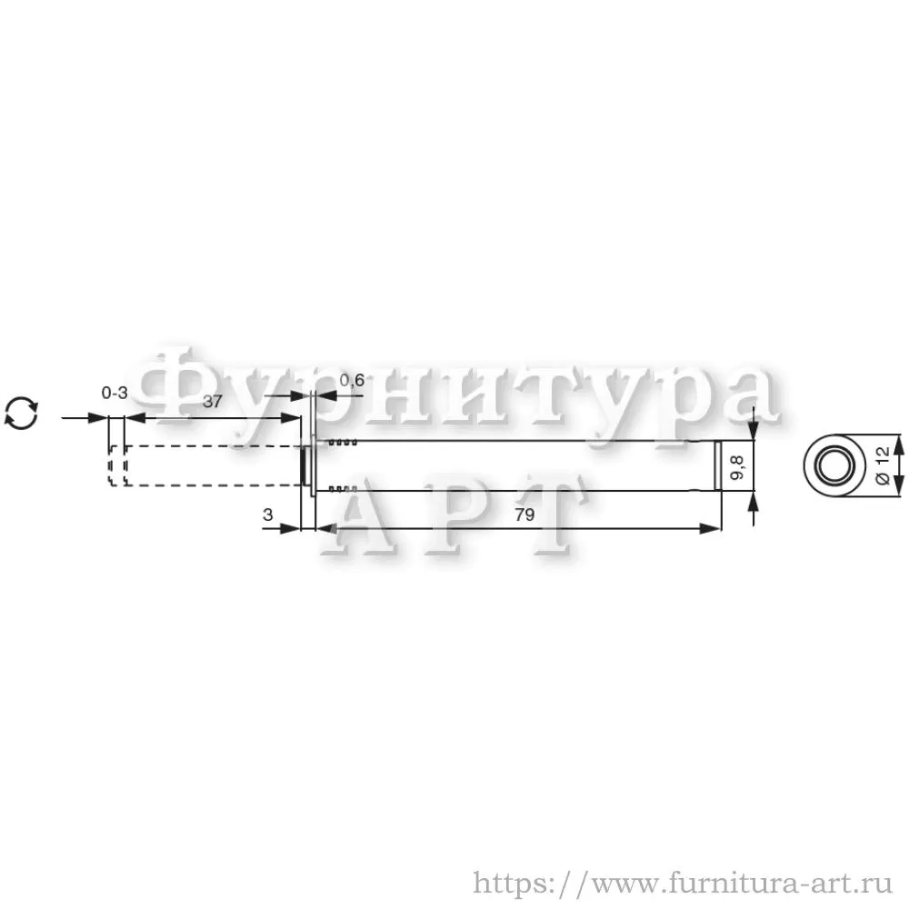 Защёлка врезная с магнитом, d=12*79 мм, материал пластик, цвет орион серый, арт. 71.0688 стоимость 385 руб.